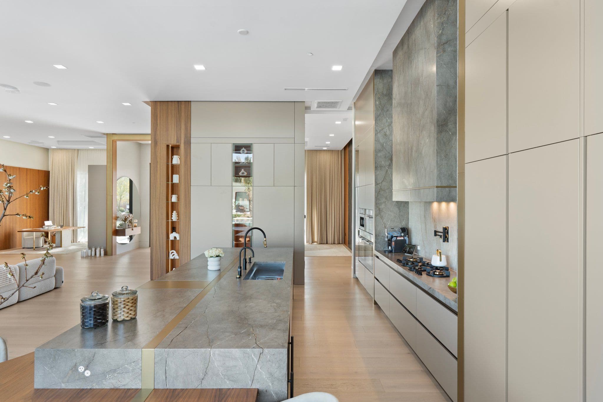 Bright kitchen with minimalist design and modern fixtures, included in the Modern Desert Oasis collection for a stylish culinary space.