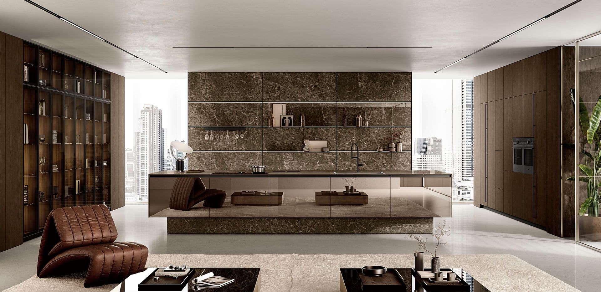 15. Mirrored Kitchen Island Design