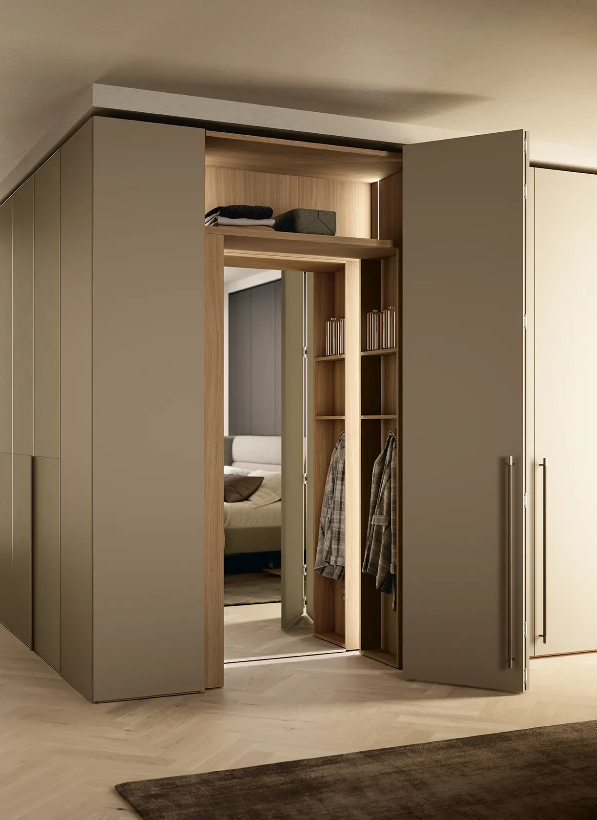 Wadrobe with mirror compartment